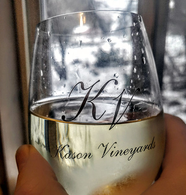 Taking a moment to enjoy the fruits of our labor with a chilled glass of Chardonnay.